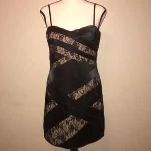 DECODE 1.8 Black Satin & Lace Cocktail Dress Size 10 Wedding Cocktail Party